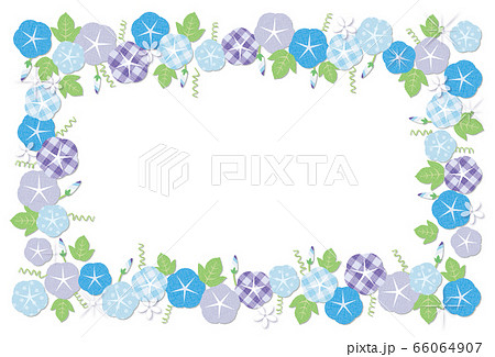あさがおの花 青 フレーム ポストカード 背景素材のイラスト素材
