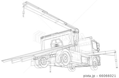 Roadside assistance tow truck illustration car vector. Isolated Wire-frame of breakdown lorry. Wire-frame line isolated. Vector rendering of 3d Roadside assistance tow truck illustration car vector. Isolated Wire-frame of breakdown lorry. Wire-frame line isolated. Vector rendering of 3d 66066021