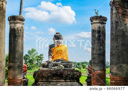 Buddha statue in old temple in Inwa (Ava) near 66066977