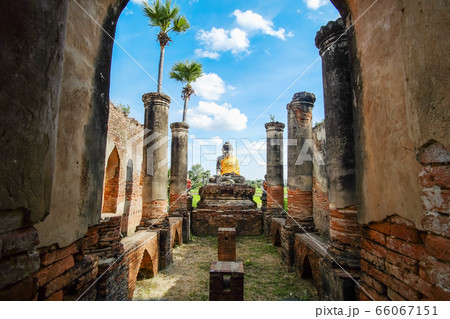 Buddha statue in old temple in Inwa (Ava) near 66067151