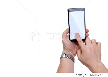 Top view of male hand that touching screen Top view of male hand that touching screen 66067436