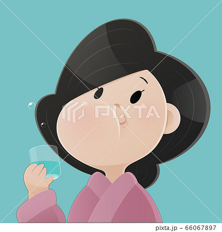 Woman rinsing and gargling while using mouthwash Woman rinsing and gargling while using mouthwash 66067897