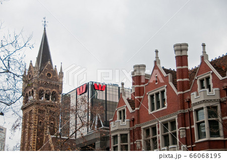 MELBOURNE, AUSTRALIA - JULY 26, 2018 Westpac bank in city with Church 66068195