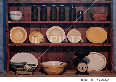 Vintage kitchenware and utensil on brown wooden 66068211