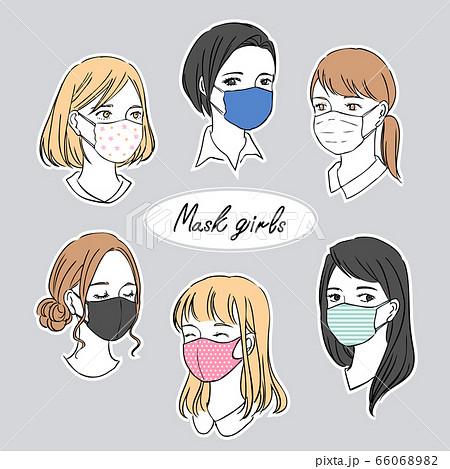 マスクをつけた女性たち 手作りマスク イラストのイラスト素材 6606
