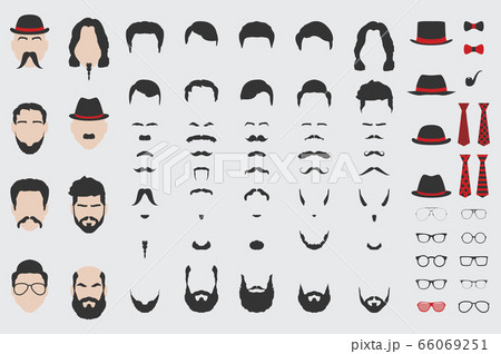 Different vector design elements of men face, beard, mustache, hair, tie and glasses. 66069251