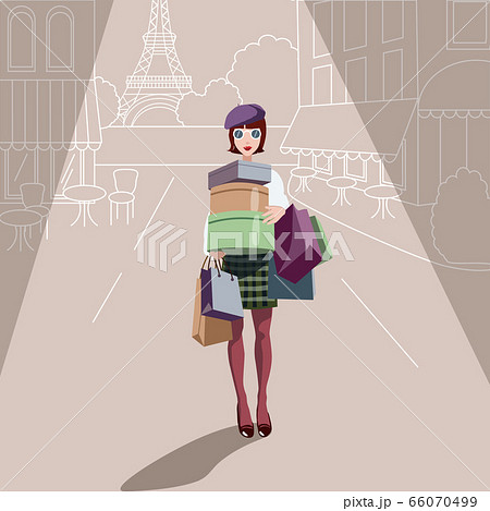 French woman beret lifestyle shopping lot packages 66070499