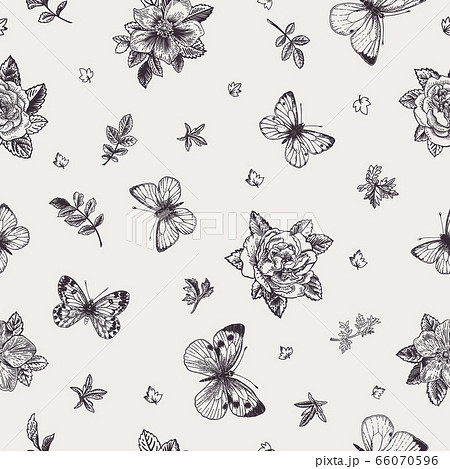 Seamless floral pattern with butterflies. 66070596