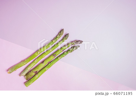 Bunch of fresh green asparagus spears on a rustic wooden table Bunch of fresh green asparagus spears on a rustic wooden table 66071195