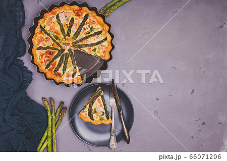 Homemade delicius quiche with asparagus and salmon Homemade delicius quiche with asparagus and salmon 66071206