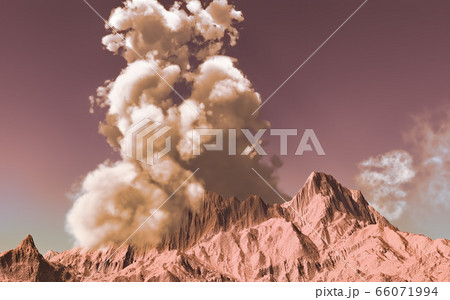 Volcanic eruption on island 3d rendering 66071994