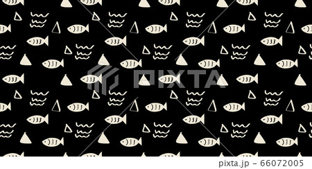 白黒 魚 シームレスパターン 手描き 白黒 魚 シームレスパターン 手描き 66072005