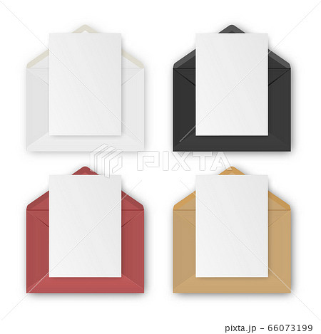 Blank realistic envelopes with paper isolated on white background, vector mockup set. Blank realistic envelopes with paper isolated on white background, vector mockup set. 66073199