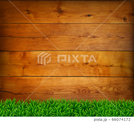 Background from oak boards with green grass. 66074172