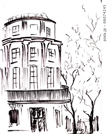 Old house. Quick sketch of building. Hand-drawn illustration. Black and white. Urban landscape. Line art. Ink drawing Old house. Quick sketch of building. Hand-drawn illustration. Black and white. Urban landscape. Line art. Ink drawing 66074245