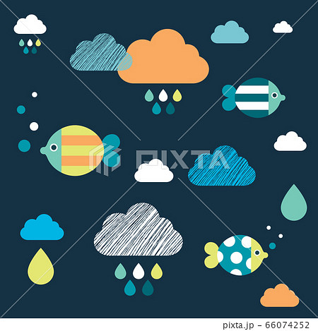 Colored fishes and clouds. Kids wall paper pattern. Colored fishes and clouds. Kids wall paper pattern. 66074252