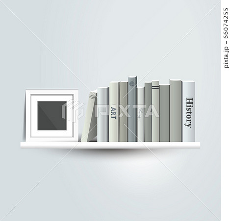Photoframe mock up on the bookshelf. Template for poster, picture, painting. Vector. 66074255