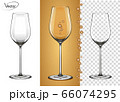 Empty glass on a transparent background and on an amber background. Glass for white wine and champagne with bubbles. Tableware for drinks made of glass. Realistic, highly detailed layout. 3d, vector. 66074295