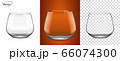Empty glass on a transparent background and on a cognac background. Realistic, highly detailed layout. A glass for cognac and Armagnac. Tableware for drinks made of glass. The effect of 3d, vector. 66074300