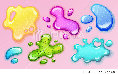 Colorful glitter slime blobs vector illustration set. Girly goo stains collection on pink background. Fun game for kids 66074466