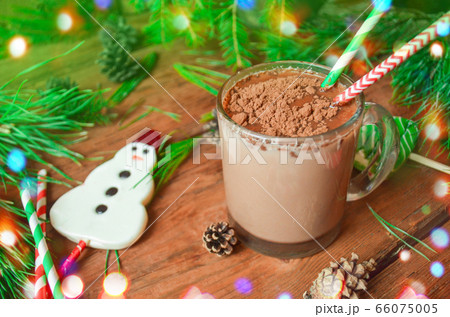 Winter hot drink on festive background. Hot 66075005