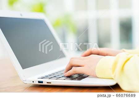 パソコンを操作する若い女性の手元  インターネット  女の子  ライフスタイル 女性ポートレート 66076689