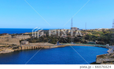 Beautiful Rinella Bay in Malta from above 66076824