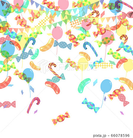 カラフルキャンディと風船と旗のイラスト素材