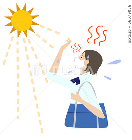 暑さでマスクが蒸れる女子高生のイラスト素材