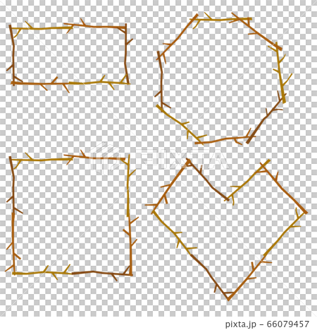 木の枝で組んだフレームのイラストセット四角八角形ハート｜タイトルバックに自然のイメージ白背景 66079457