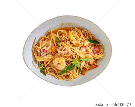 Spicy shrimps spaghetti pasta (Tom Yum Goong) Spicy shrimps spaghetti pasta (Tom Yum Goong) 66080272