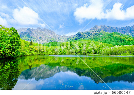 鏡池から望む新緑の戸隠山 鏡池から望む新緑の戸隠山 66080547