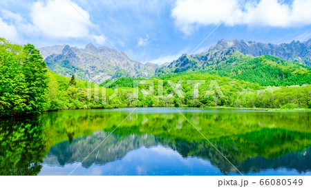 鏡池から望む新緑の戸隠山 66080549