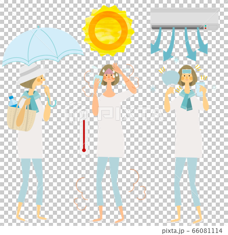 熱中症対策,夏,女性,イラスト, 熱中症対策,夏,女性,イラスト, 66081114