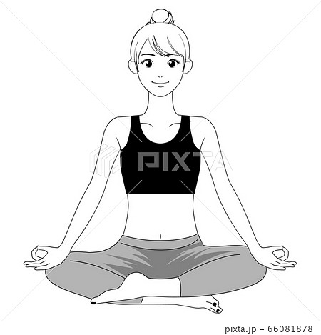 ヨガ 女性 安楽座 座りポーズ 瞑想 一色のイラスト素材