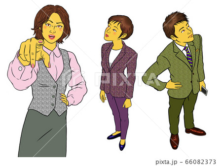 指さしで怒る女性社員と男女会社員3セット 指さしで怒る女性社員と男女会社員3セット 66082373