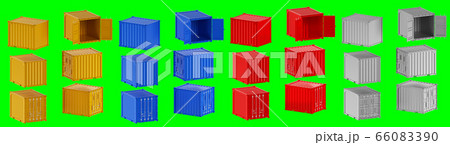 A high quality image of 10ft shipping containers on a green background. 66083390