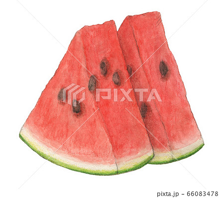 スイカ 手描き 水彩のイラスト素材