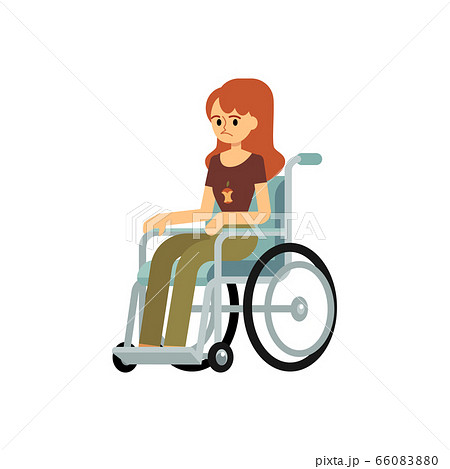 Front view of a disabled woman in a wheelchair flat vector illustration isolated. Front view of a disabled woman in a wheelchair flat vector illustration isolated. 66083880