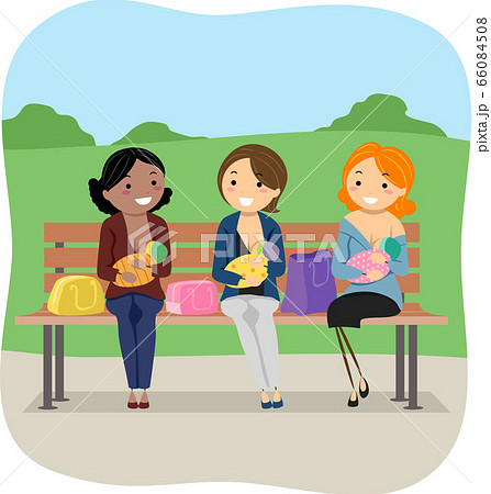 Girls Moms Baby Public Breastfeeding Illustration 66084508