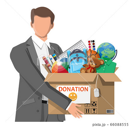 Man, donation box of toys, books, clothes, devices 66088555