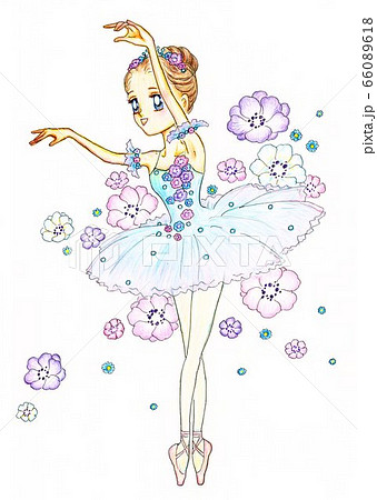 花舞う青のバレリーナ 手描き 色鉛筆画のイラスト素材 [66089618] - PIXTA