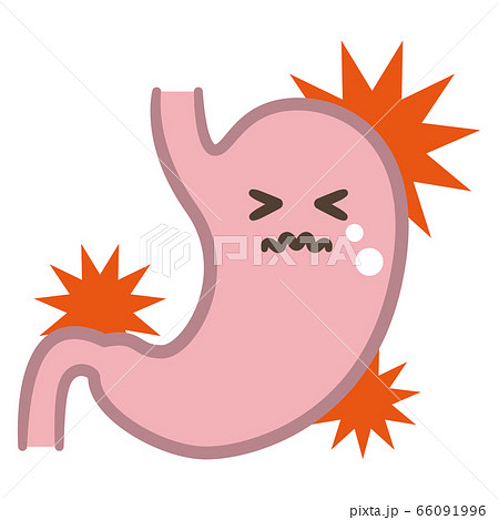 苦痛の表情を浮かべる胃のイラストレーションのイラスト素材