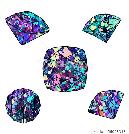 Gemstone crystals and natural minerals. Sparkling brilliant diamond, opal, emerald jewel or sapphire shine and amethyst with ruby in precious cutting jewelry. Vector 66093313