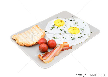 European Breakfast tray with fried eggs, bacon, European Breakfast tray with fried eggs, bacon, 66093504