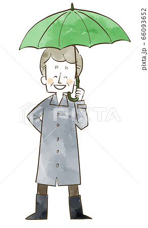 傘をさしているシニア男性 水彩のイラスト素材