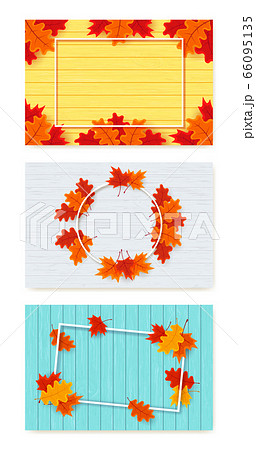Set of autumn backgrounds witn leaves and wooden texture 66095135