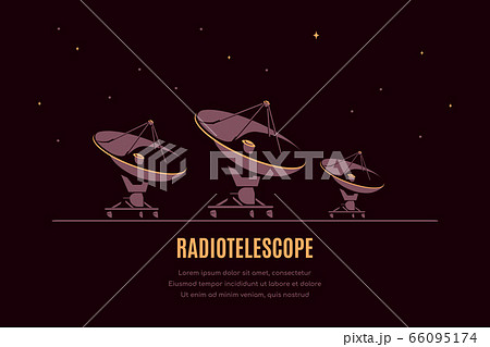 Space banner design with radiotelescope, flat style illustration 66095174