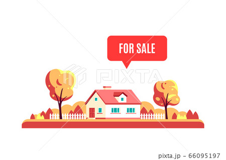 Autumn landscape with country house and sign for sale. Flat style vector. 66095197