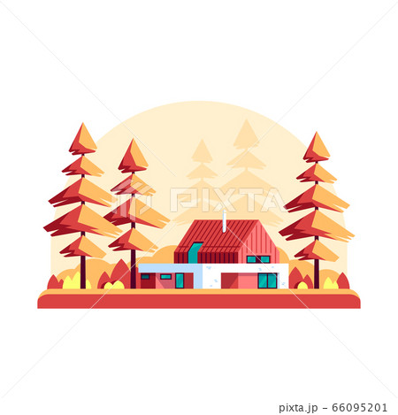 Autumn landscape with modern villa 66095201